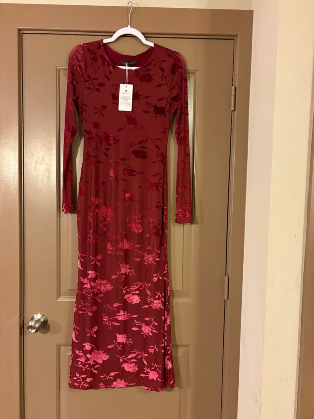 MEROKEETY 2026 Long Sleeve Bodycon Floral Mesh Fall Cocktail Formal Party Dress - Picture 8 of 8